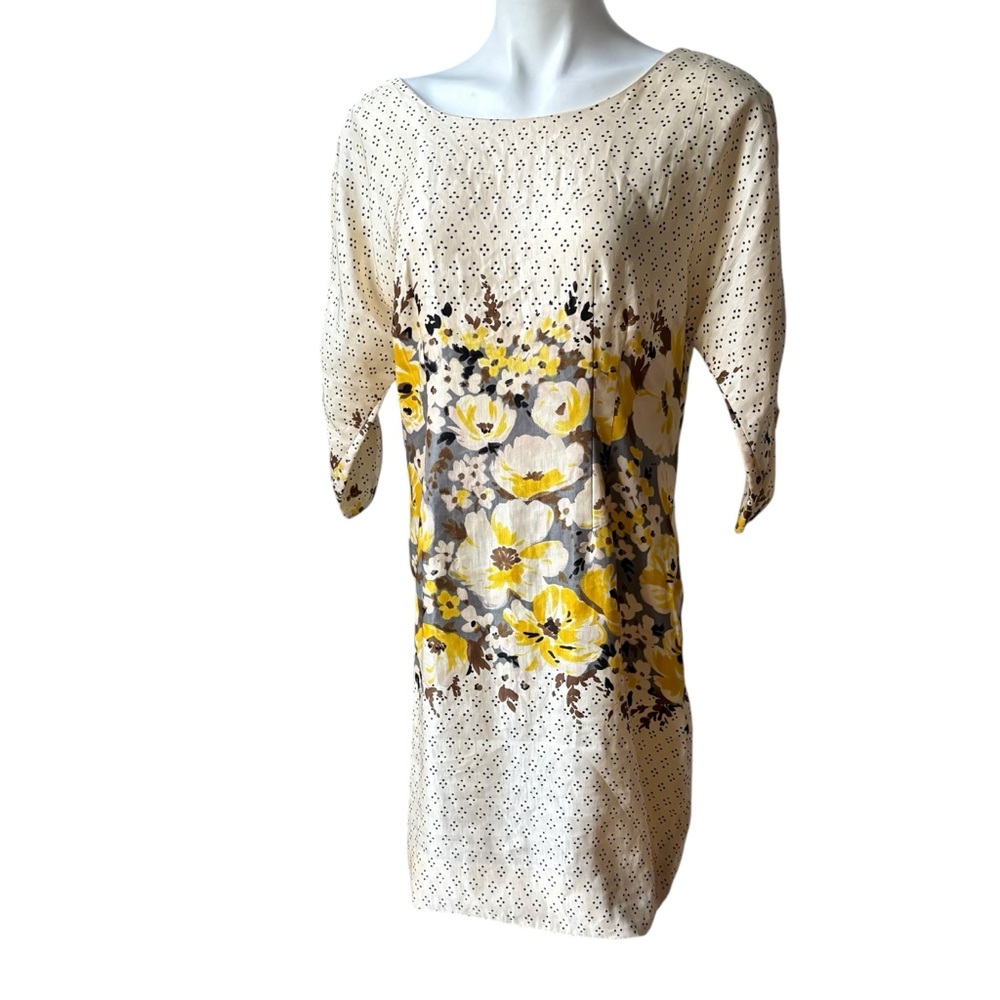 Anthropologie MEADOW RUE Plena Peppered Polka Dot Floral Yellow Shift Dress - Picture 4 of 15